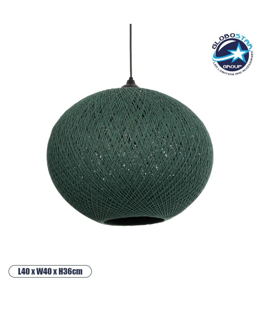 GLOBOSTAR® SOLEI 205-0013 Boho Κρεμαστό Φωτιστικό Οροφής με Ντουί 1 x E27 AC 220-240V IP20 - Πράσινο - M40 x Π40 x Υ36cm